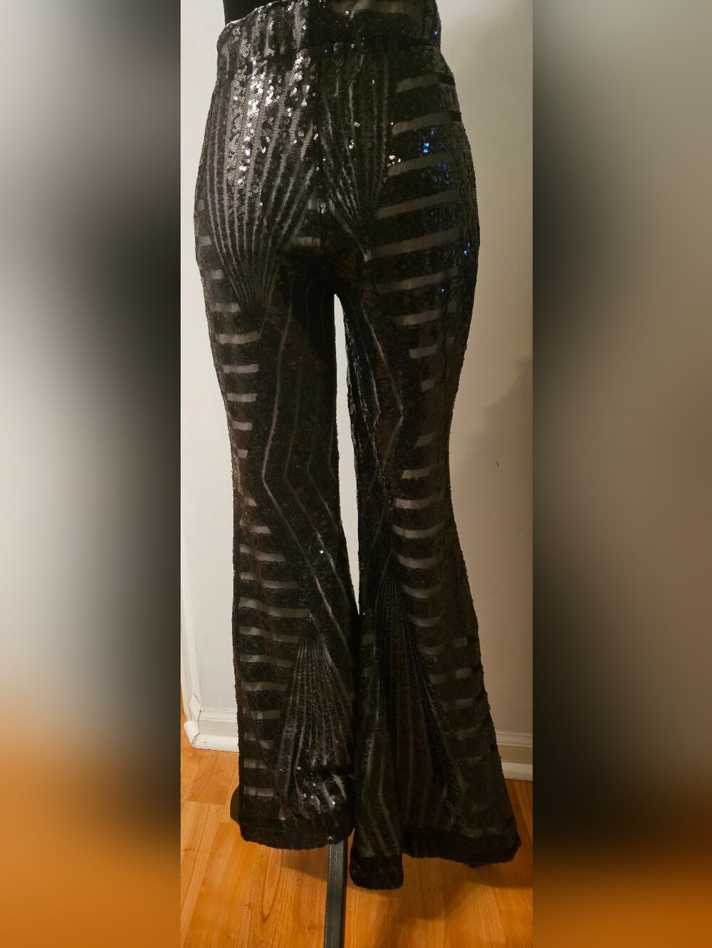 Black Sequin Flared Pants